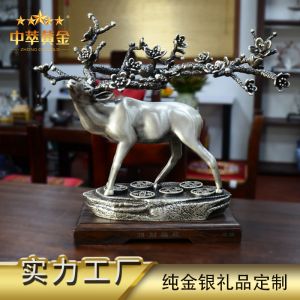 招财福鹿创意家居纯银999摆件办公室装饰