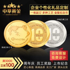 金币定制纯金999纪念品足金定做员工周年庆礼品徽章金牌银币定制