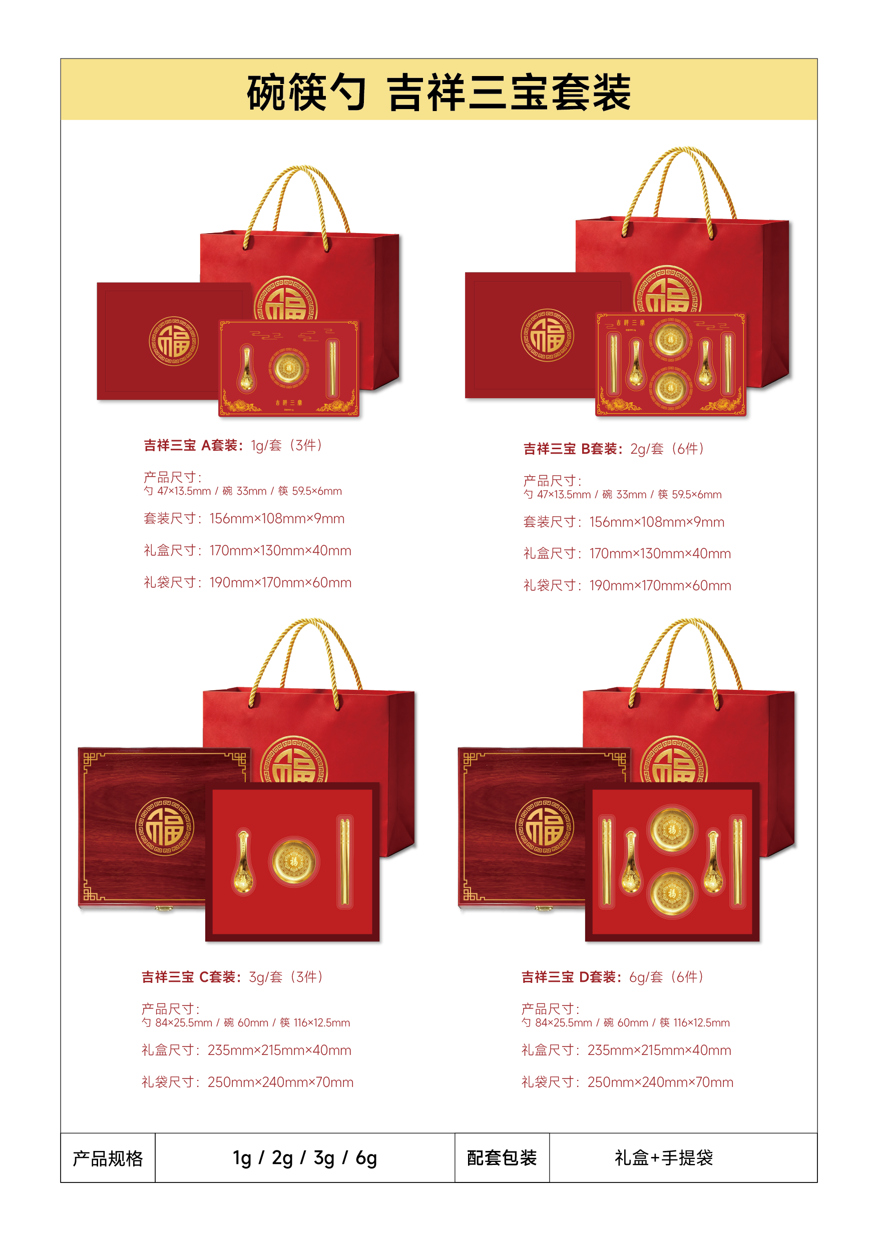 中萃珠宝 吉祥三宝足金碗筷勺套装 婚嫁乔迁满月收藏黄金礼盒多克重可选